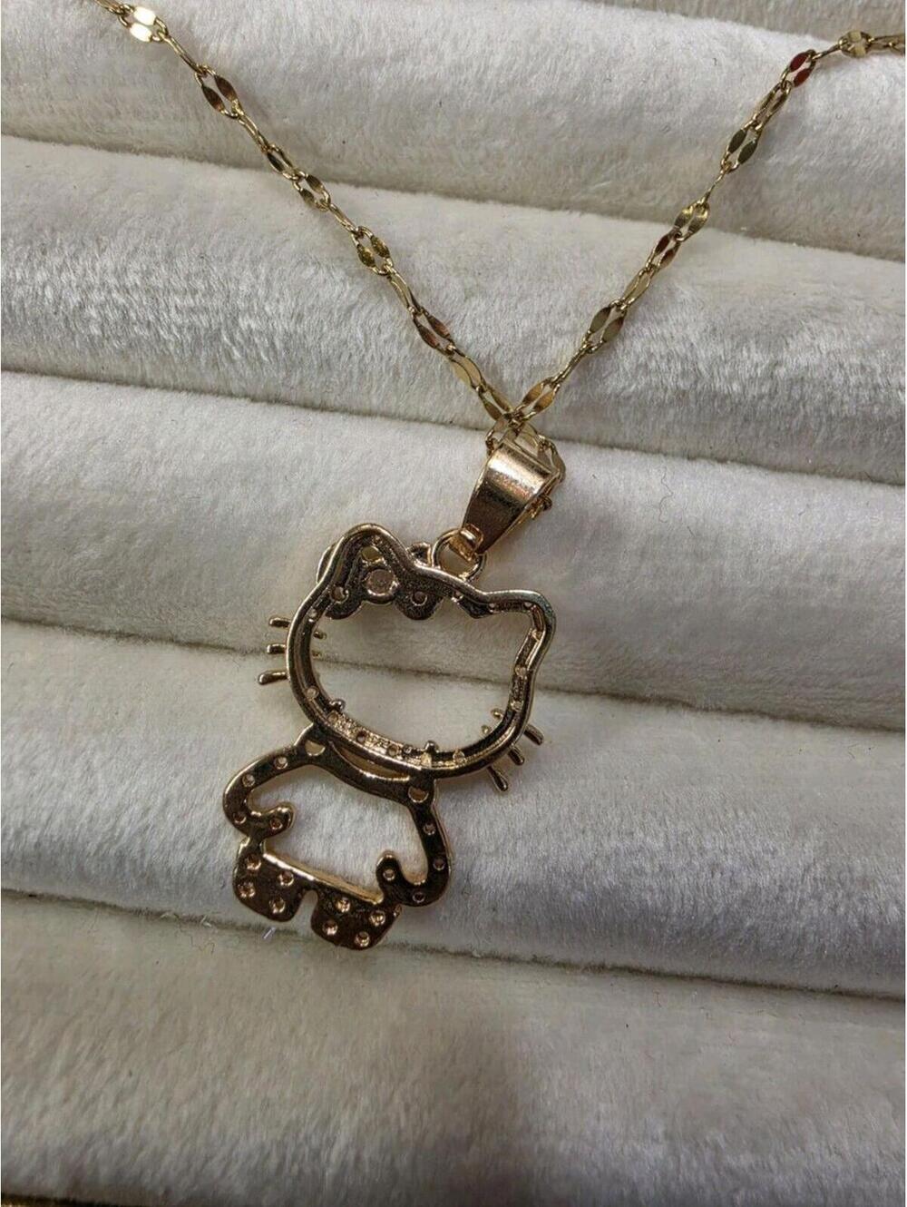 Hello Kitty Stainless Steel Copper Plated Metal Necklace with Rhinestone Pendant - Picture 3 of 4